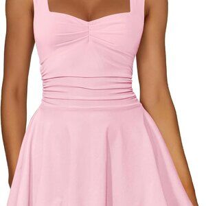Women's Light Pink Mini Dress Square Neck Sleeveless Ruffle Hem Small